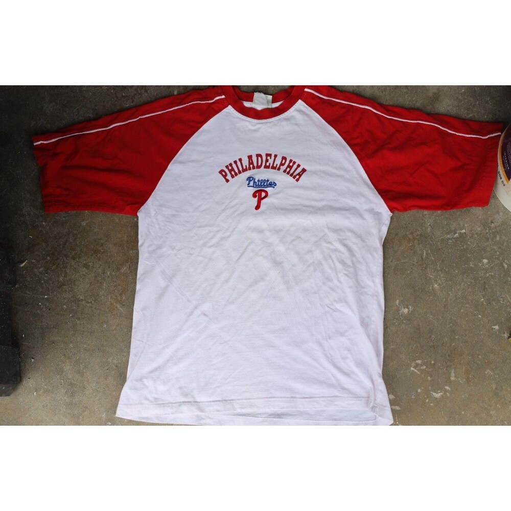 Lee Sport Philadelphia Phillies T Shirt Mens XL Red White Raglan MLB Baseball